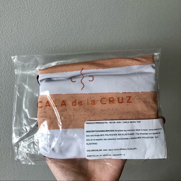 NEW Cala de la Cruz Ann Carla Bikini Top Geometric Striped Luxury Colombia Tie - Picture 3 of 3